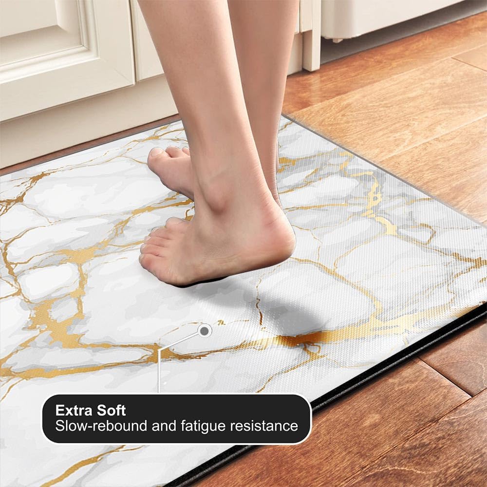 Marble Kitchen Mat 23.5x70 Gold White