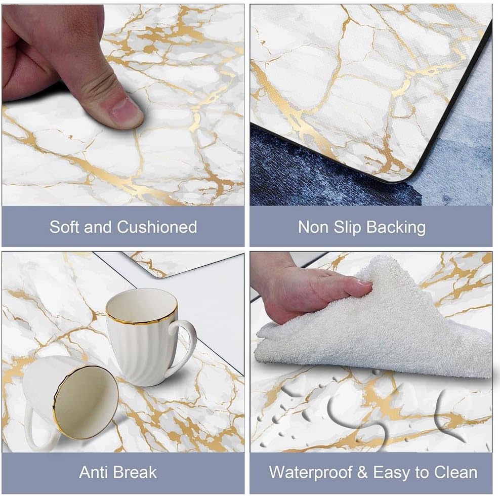Marble Kitchen Mat 23.5x70 Gold White