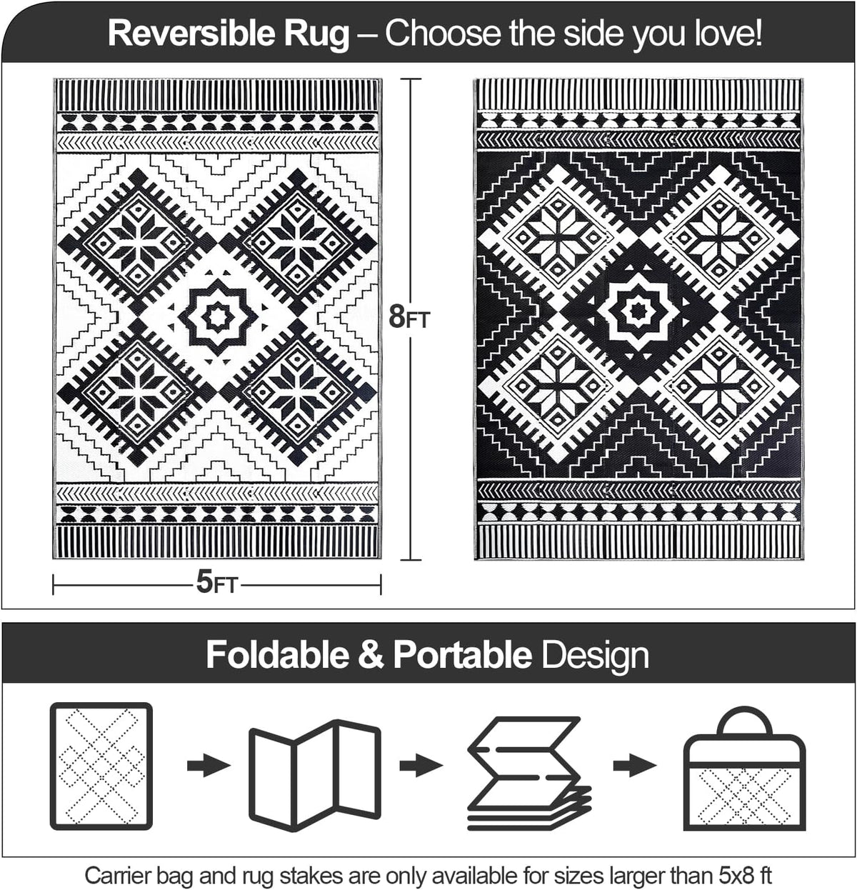 5x8 Boho Reversible Outdoor Rug
