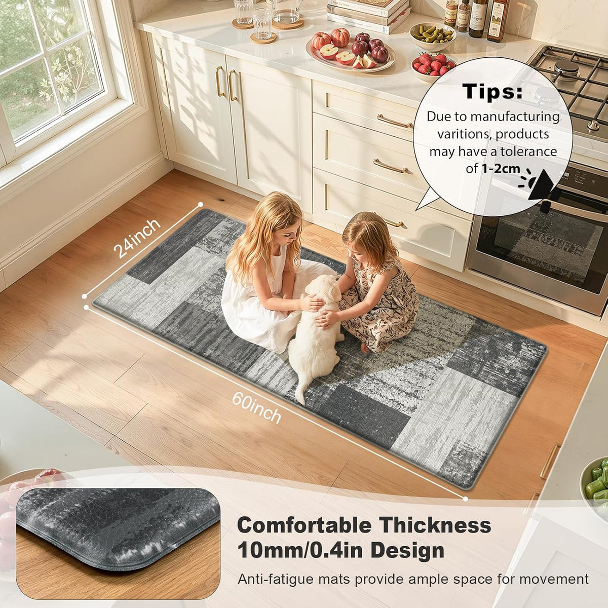 Anti Fatigue Kitchen Mat 24x59 Grey