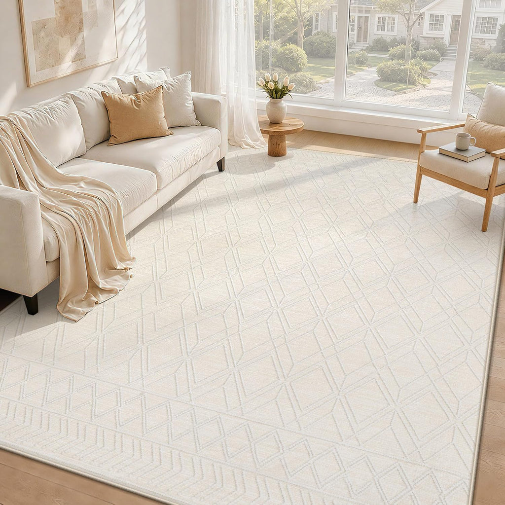 6x9 Beige Moroccan Washable Area Rug