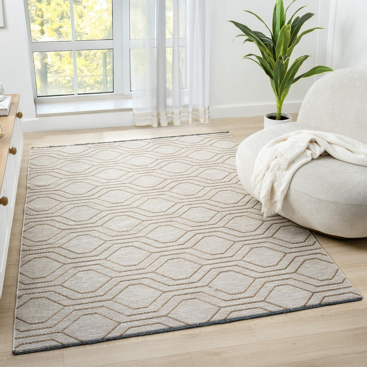Moroccan Trellis Washable Rug Beige 8x10