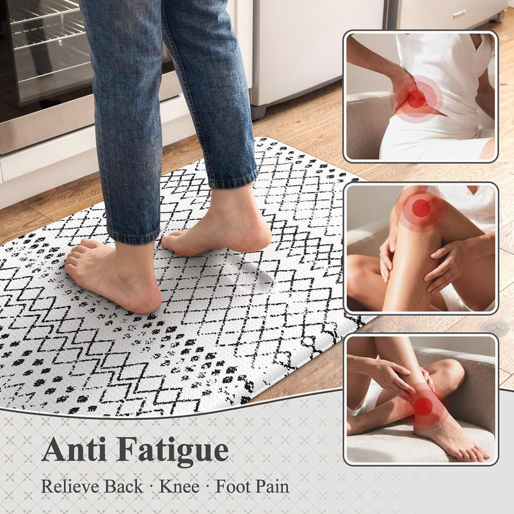 Anti Fatigue Kitchen Runner 17.3x59 Black White