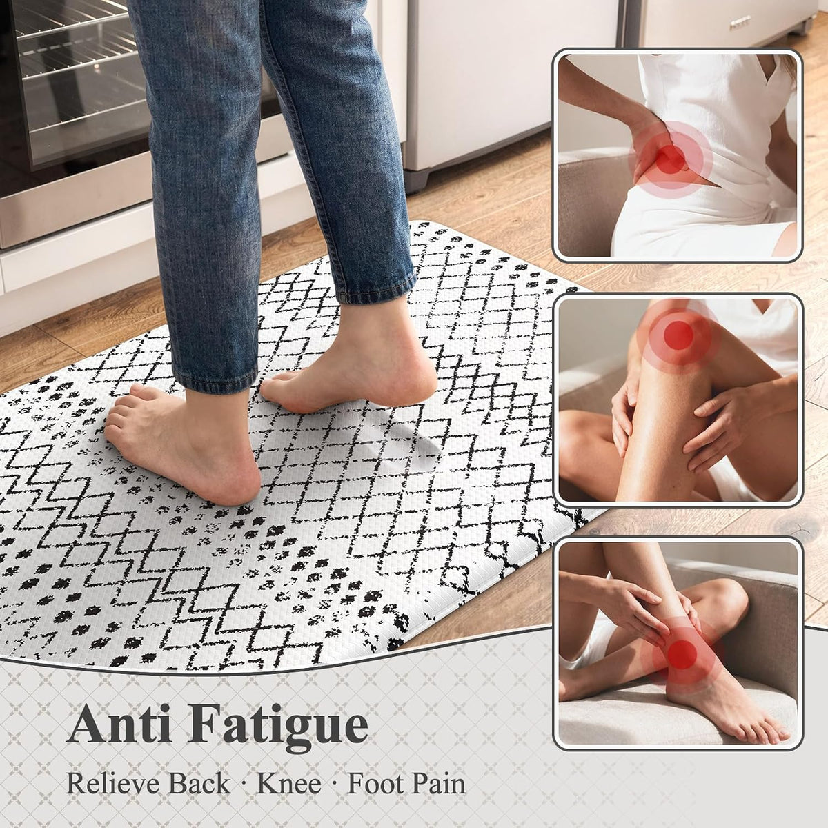 Anti Fatigue Kitchen Runner 17.3x59 Black White