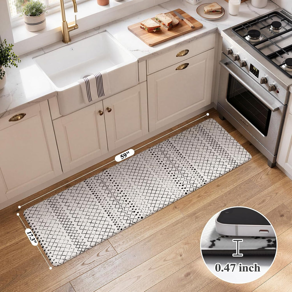 Anti Fatigue Kitchen Runner 17.3x59 Black White