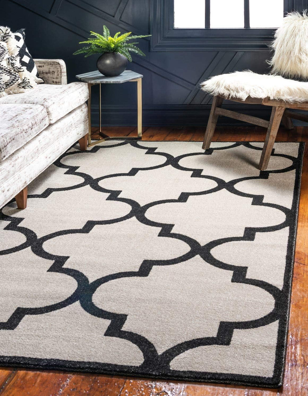 7'1"x10' Beige Moroccan Trellis Rug