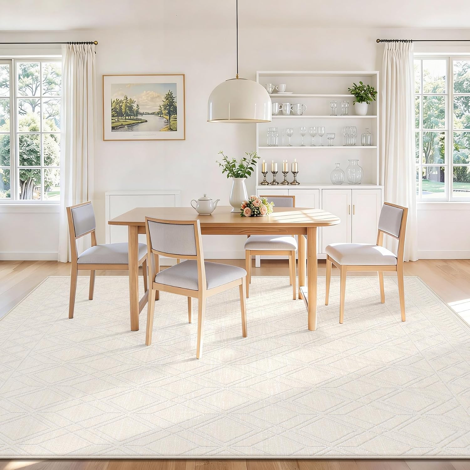 6x9 Beige Moroccan Washable Area Rug
