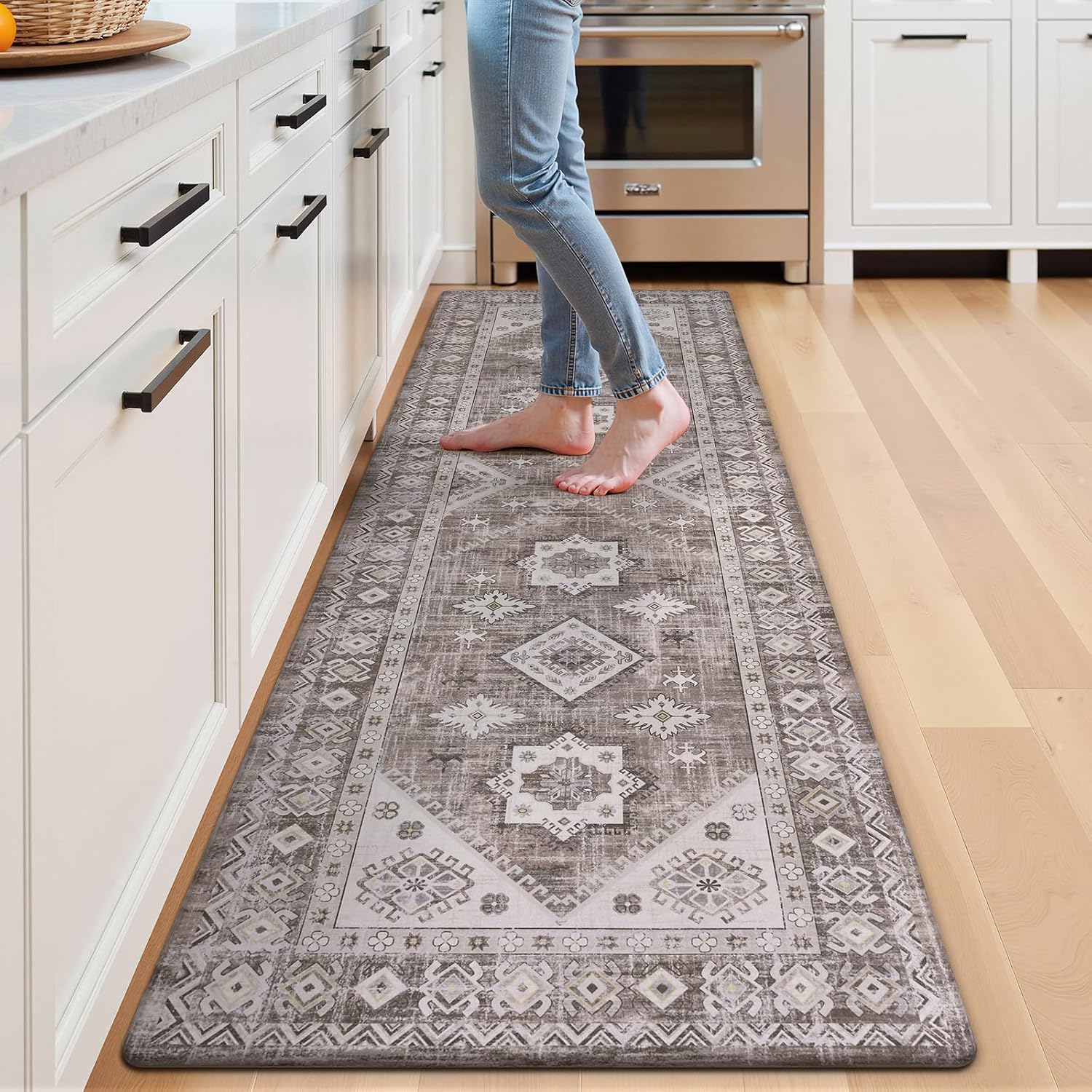 Anti Fatigue Kitchen Mat 24x71 Taupe Ivory
