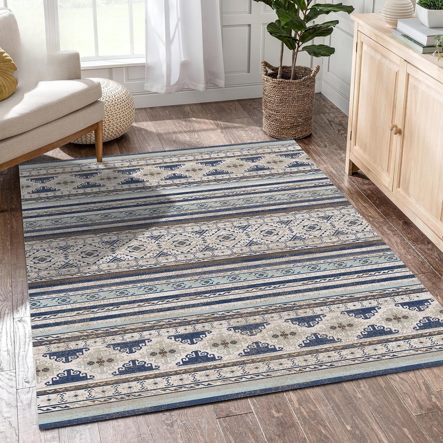 6'x9' Blue Brown Moroccan Washable Rug
