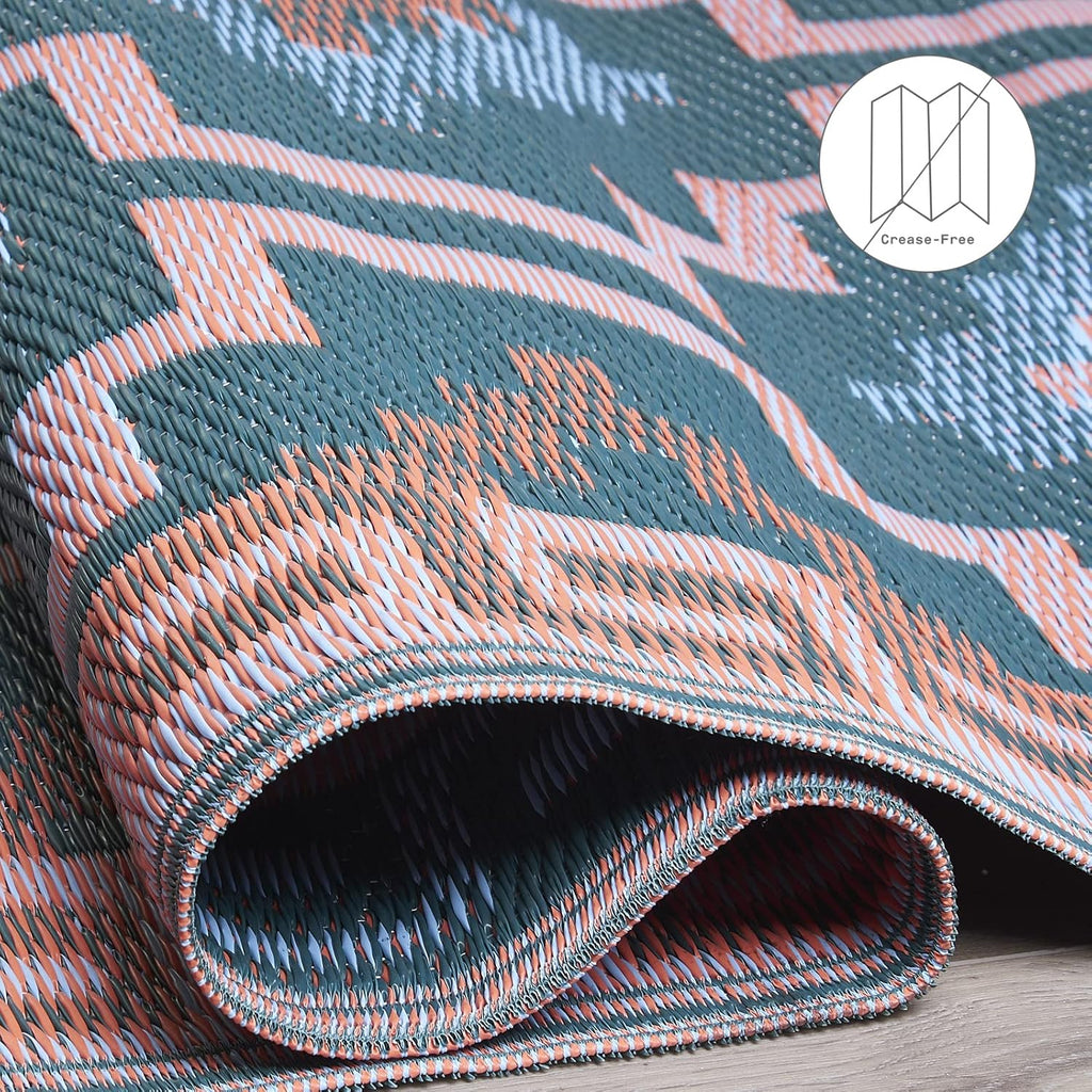 4x6 Green Boho Reversible Outdoor Rug