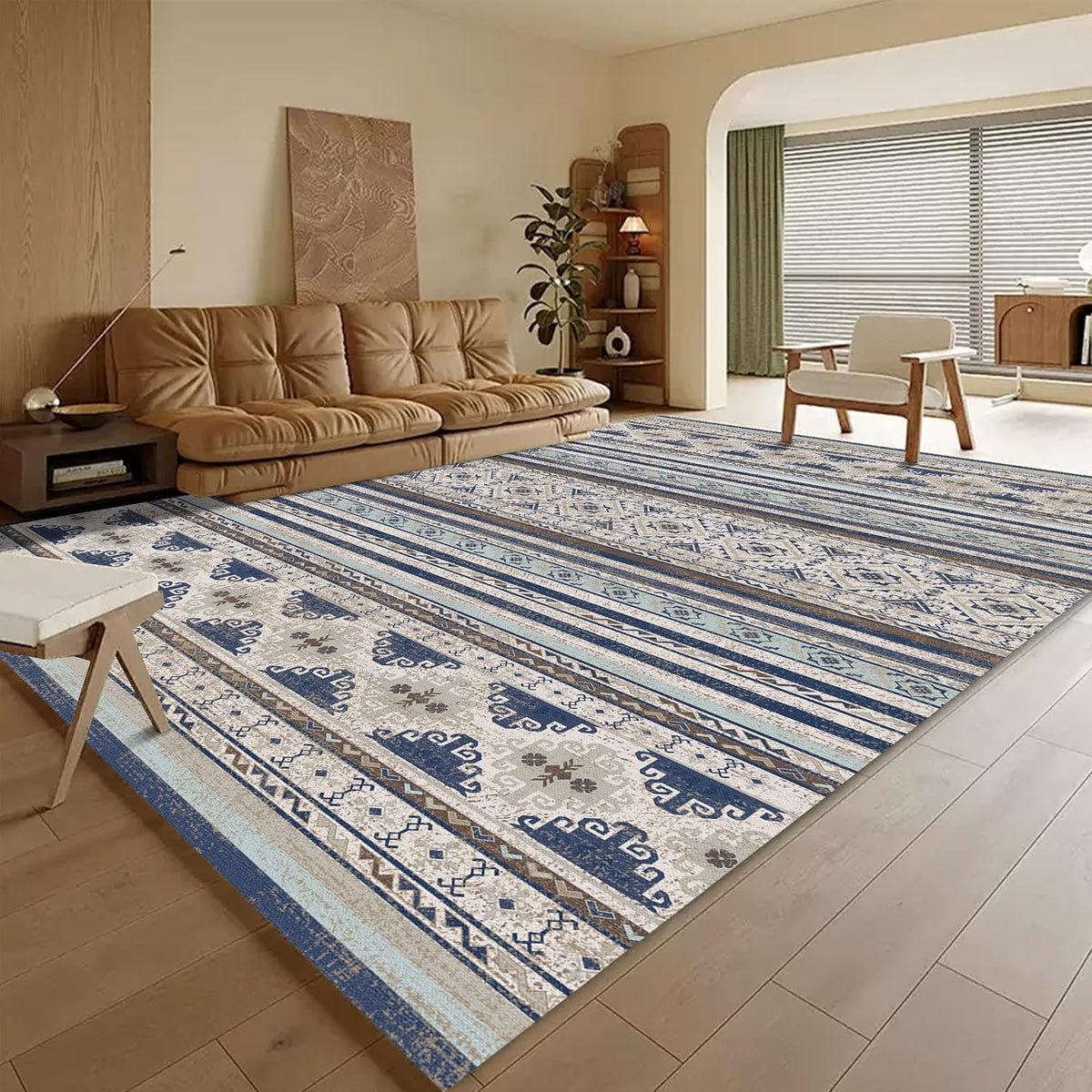 6'x9' Blue Brown Moroccan Washable Rug