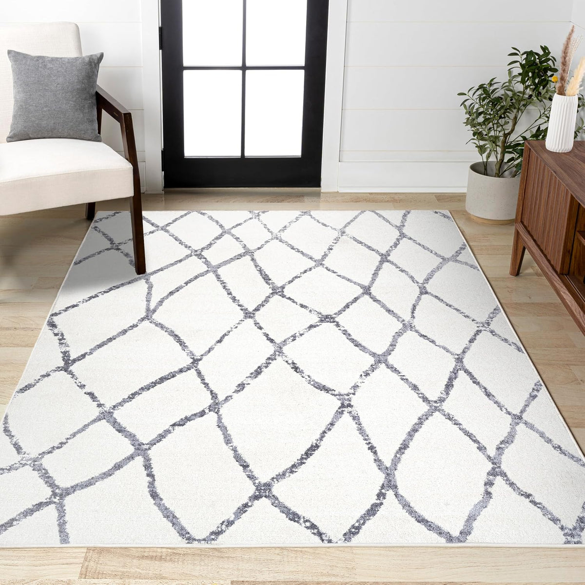 8x10 Ivory Gray Moroccan Trellis Rug