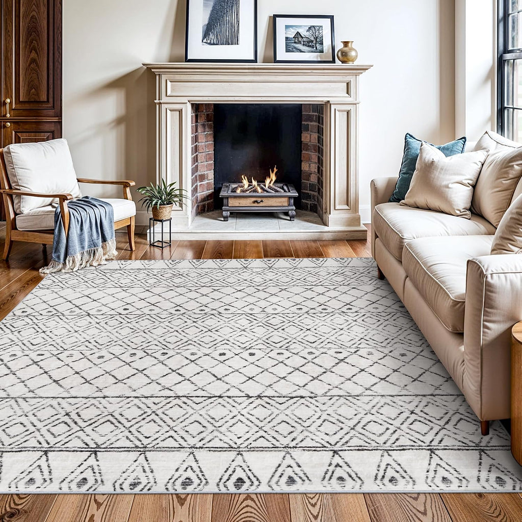 6x6 Square Grey Moroccan Boho Washable Rug