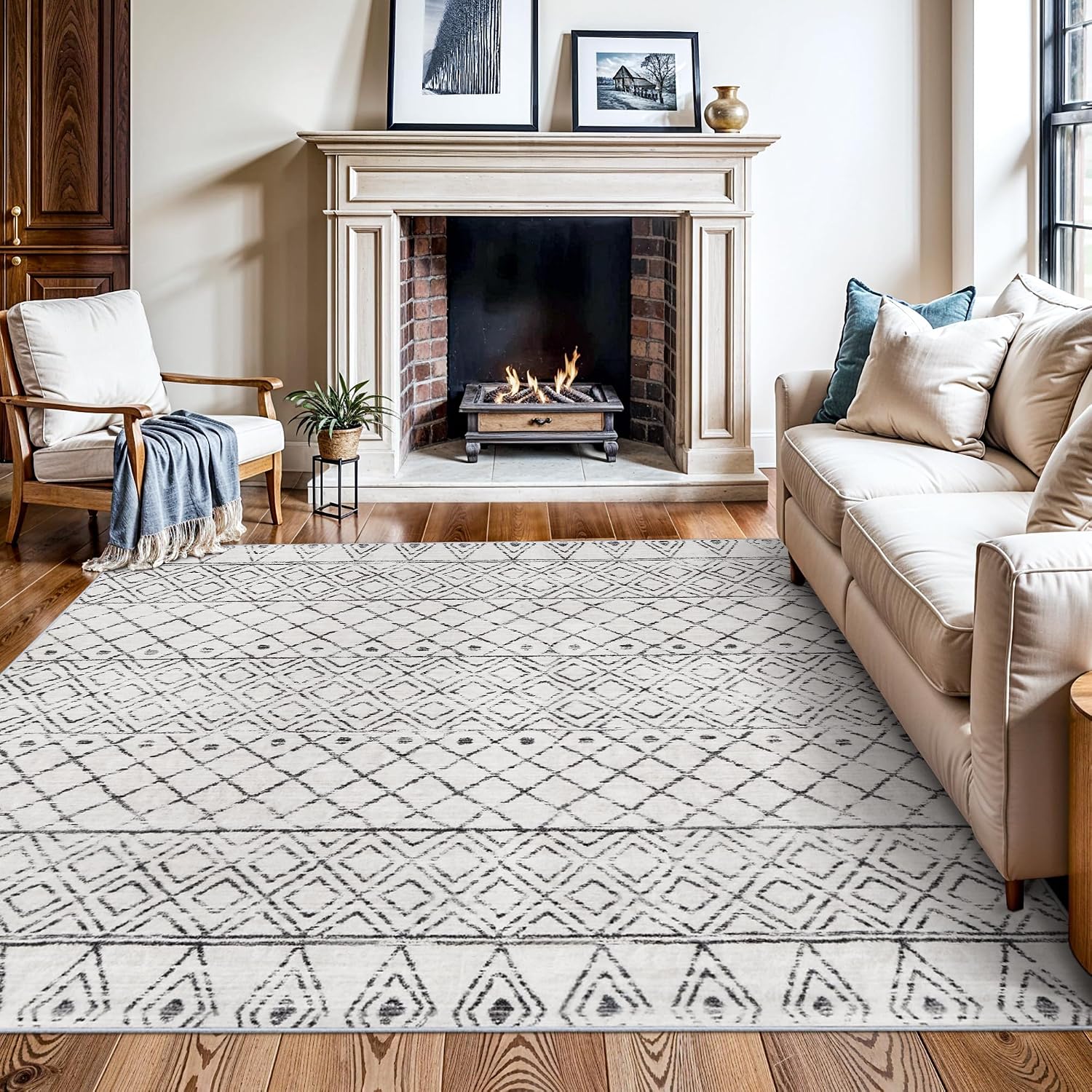 6x6 Square Grey Moroccan Boho Washable Rug