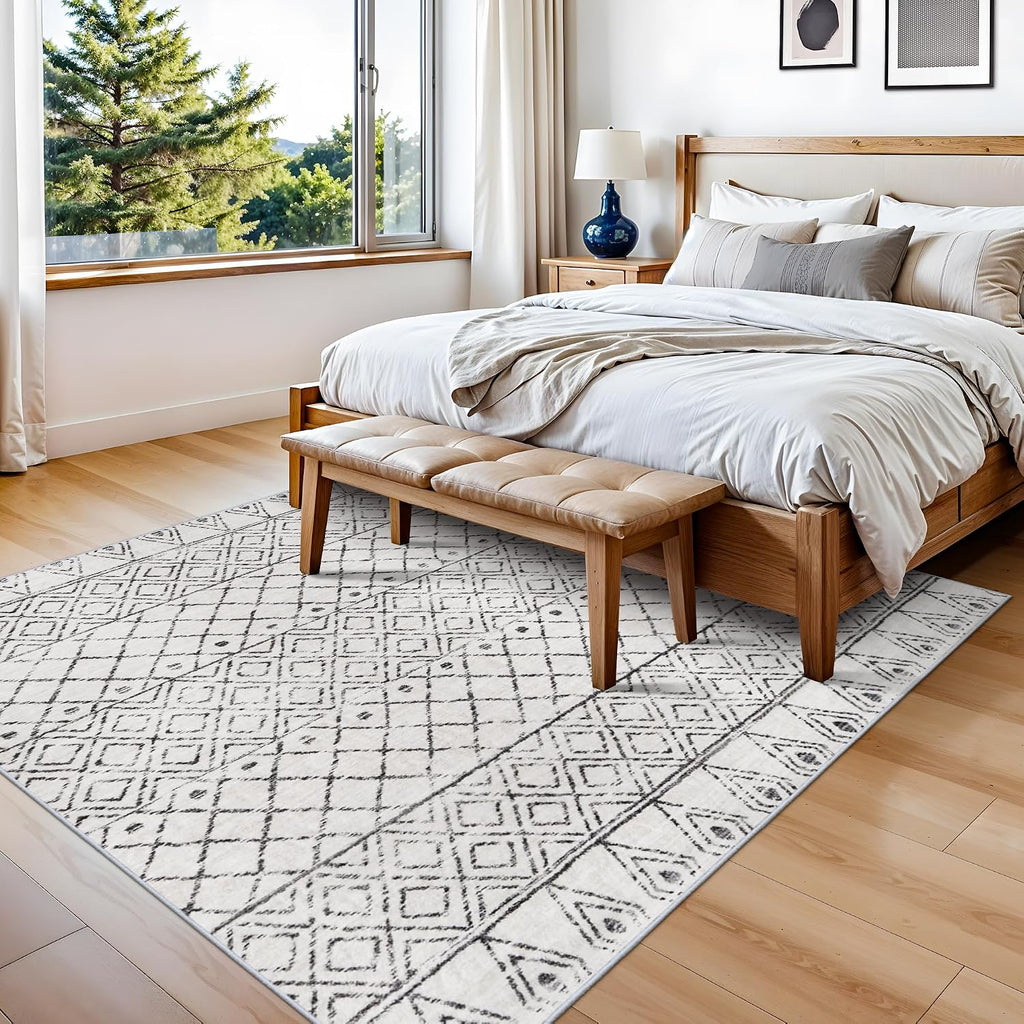 6x6 Square Grey Moroccan Boho Washable Rug