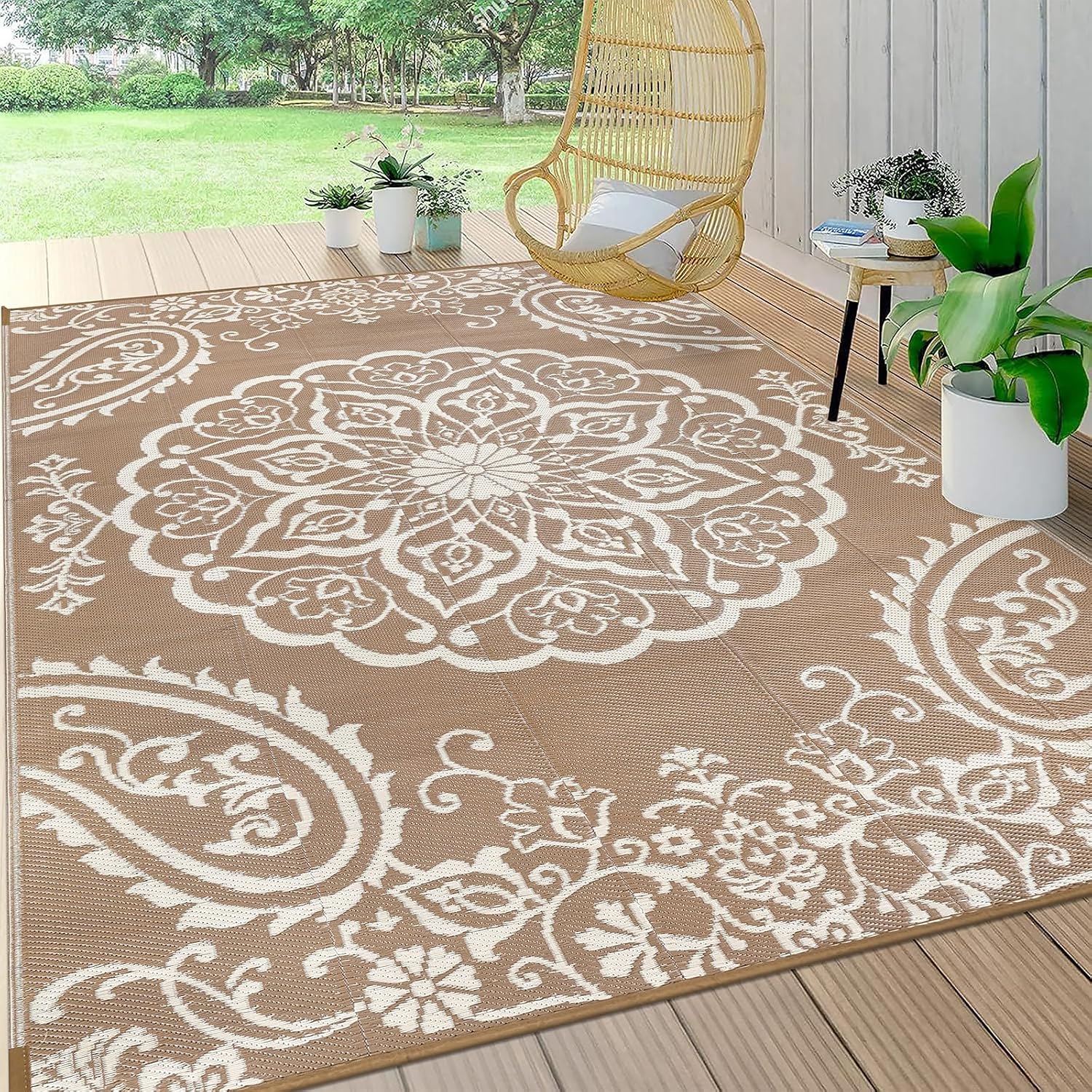 5x8 Brown Boho Outdoor Rug