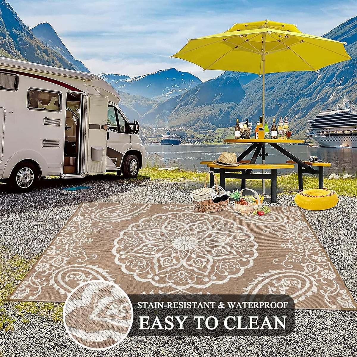 5x8 Brown Boho Outdoor Rug