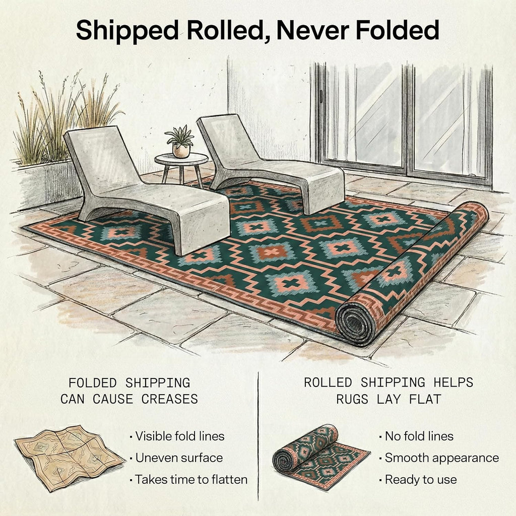 4x6 Green Boho Reversible Outdoor Rug