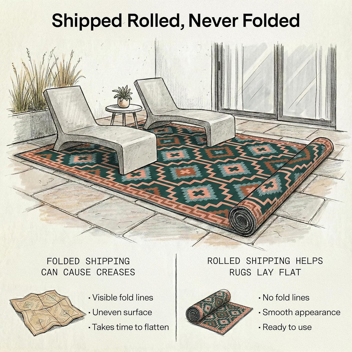 4x6 Green Boho Reversible Outdoor Rug