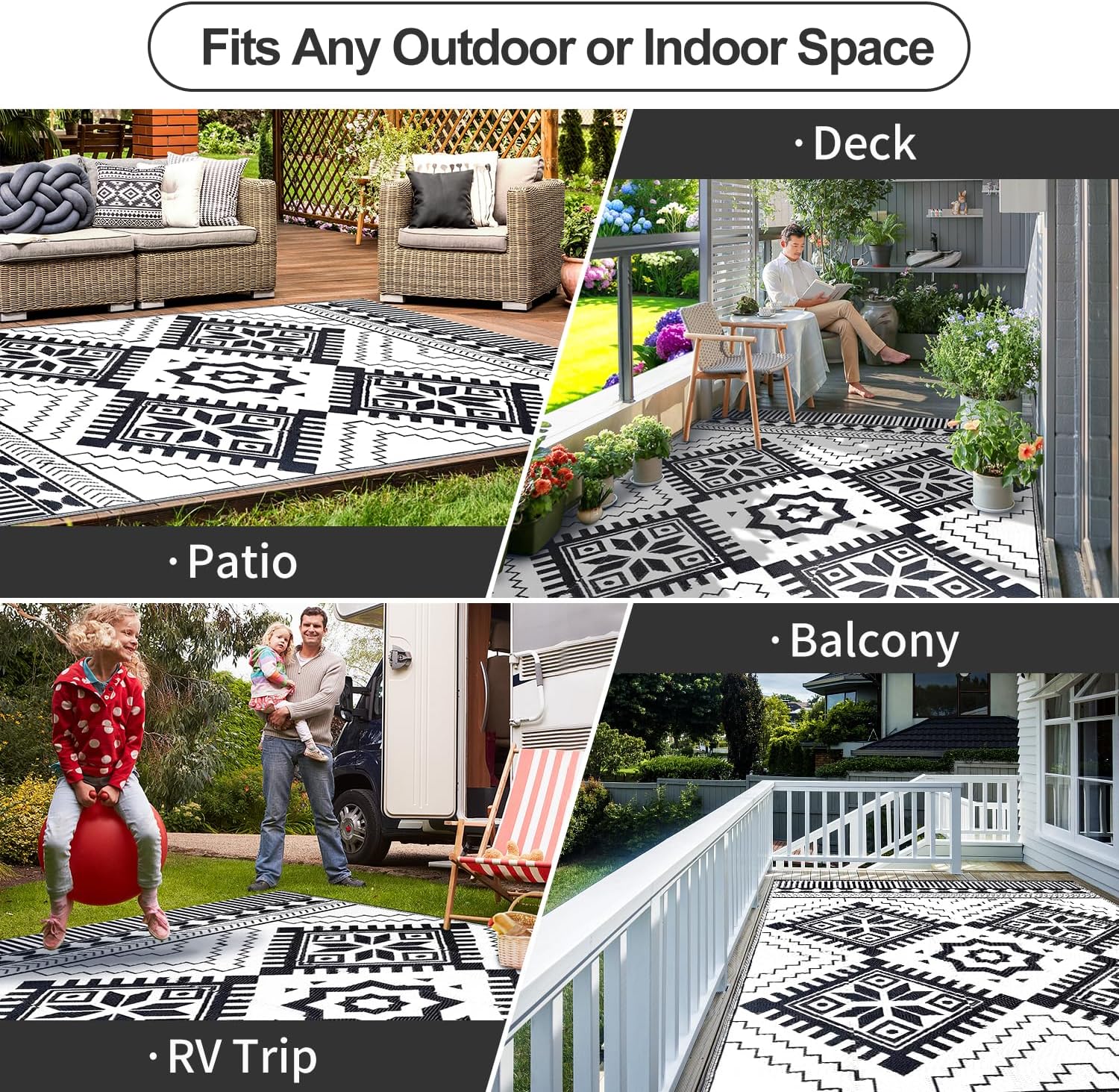 5x8 Boho Reversible Outdoor Rug