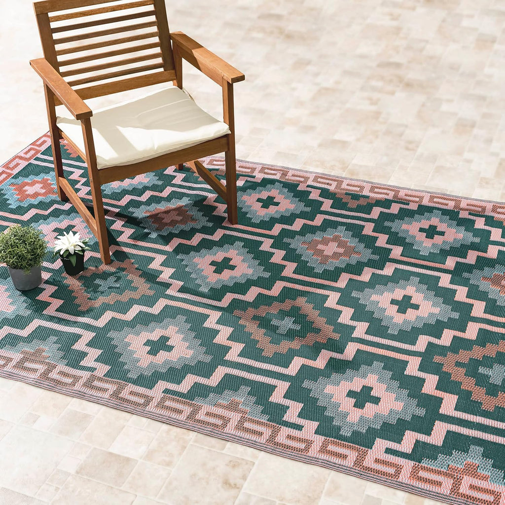 4x6 Green Boho Reversible Outdoor Rug
